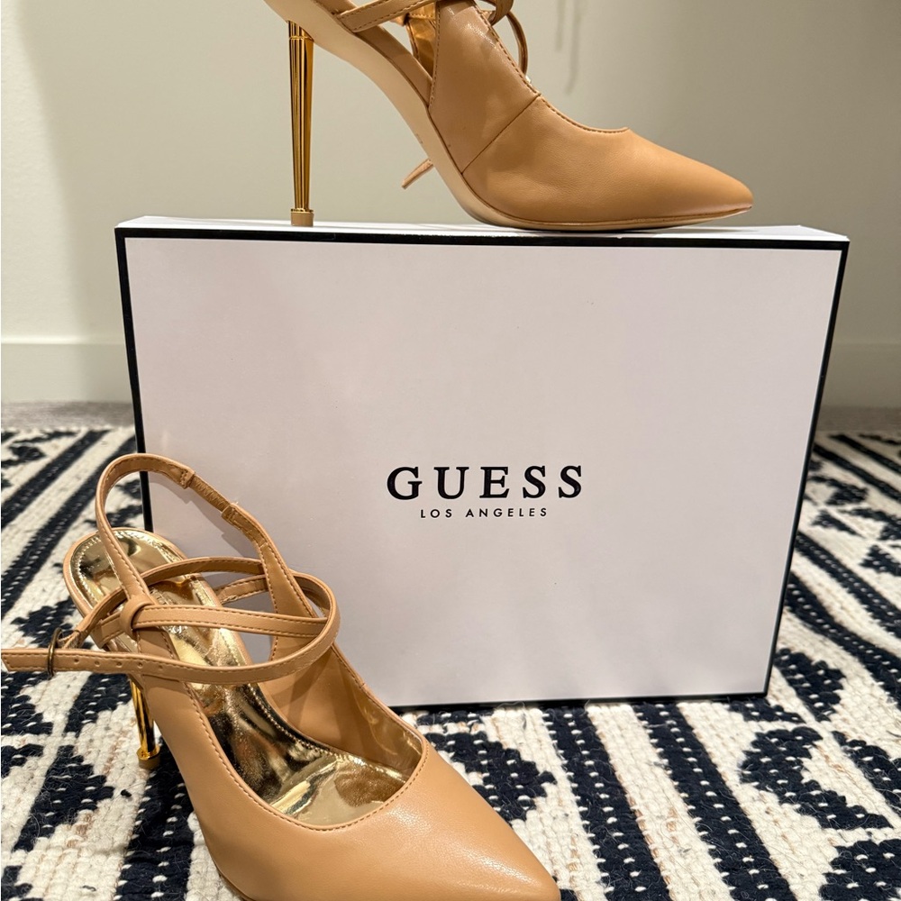 Guess Women's Gold and Tan Heels